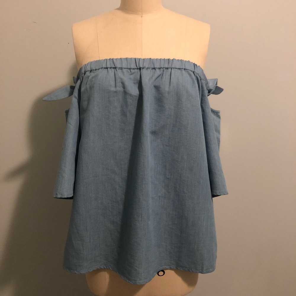 Tie Off the Shoulder Chambray top